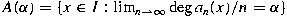 $A(\alpha)= \{x \in I: \lim_{n \to \infty}
\operatorname{deg}a_n(x)/n = \alpha \}$